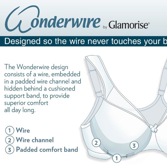 Set of 3! 44DD Glamorise ELEGANCE Bra (UNDERWIRE) Lace Side-Bones Blue-Ice NEW - Picture 6 of 16